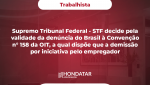 Supremo Tribunal Federal - STF decide pela validade da denúncia do Brasil à Convenção n° 158 da OIT, a qual dispõe que a demissão por iniciativa pelo empregador